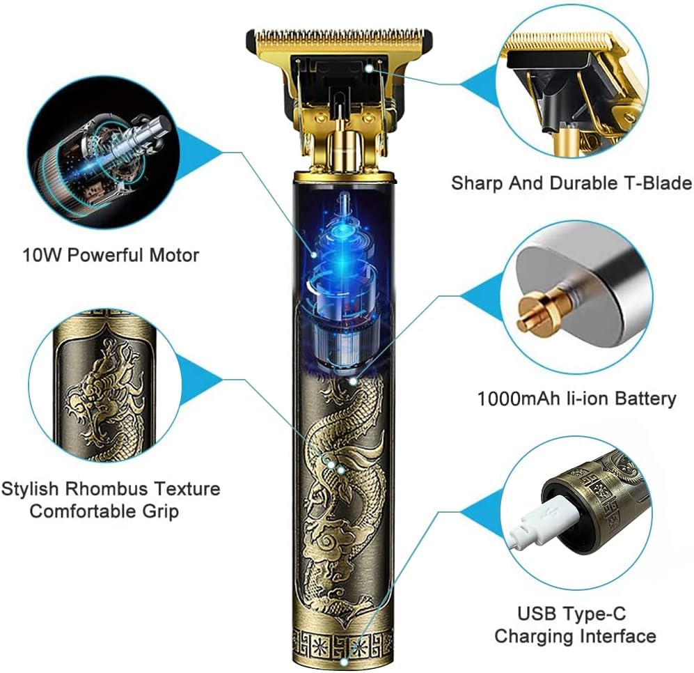 Tagliacapelli uomo professionale dorato dragon batteria 1200 mha durata 2 ore per rifinitura barba capelli