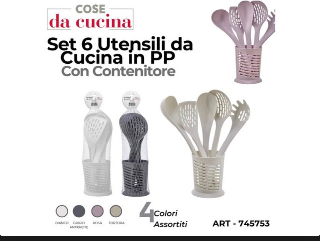SET 6 UTENSILI CUCINA IN PP CON CONTENITORE